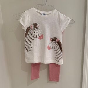Mayoral White and Pink Zebra Print Tee Set